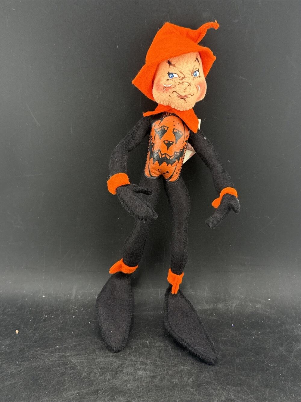 Annalee Halloween Boy Elf Doll 2003 Pumpkin Pixie Black Orange Posable Felt 8"